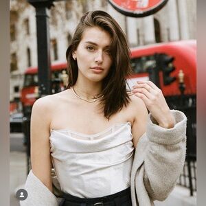 Victoria’s Secret 🥂 Dream Angels Champagne Ivory Liquid Satin Cowl Corset Top